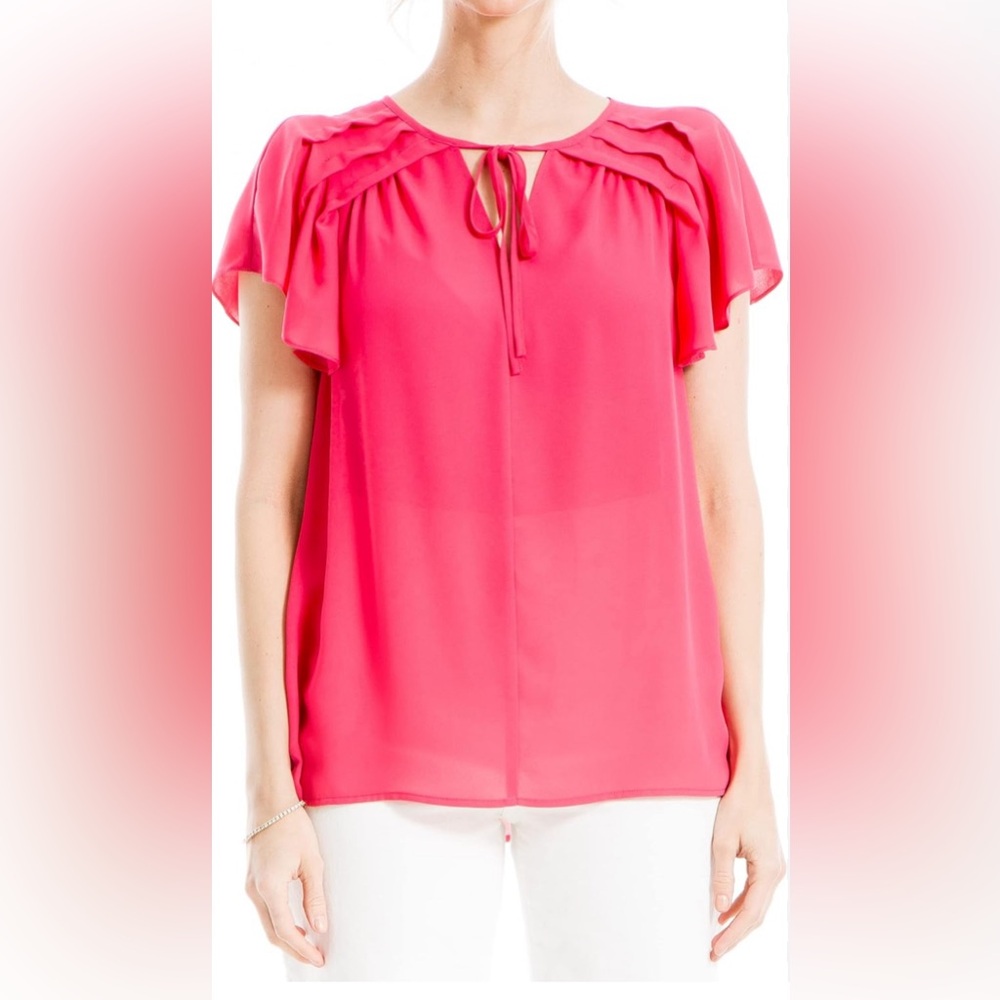 Max Studio Crepe Flutter Blouse XS NWT Color:Azalea
